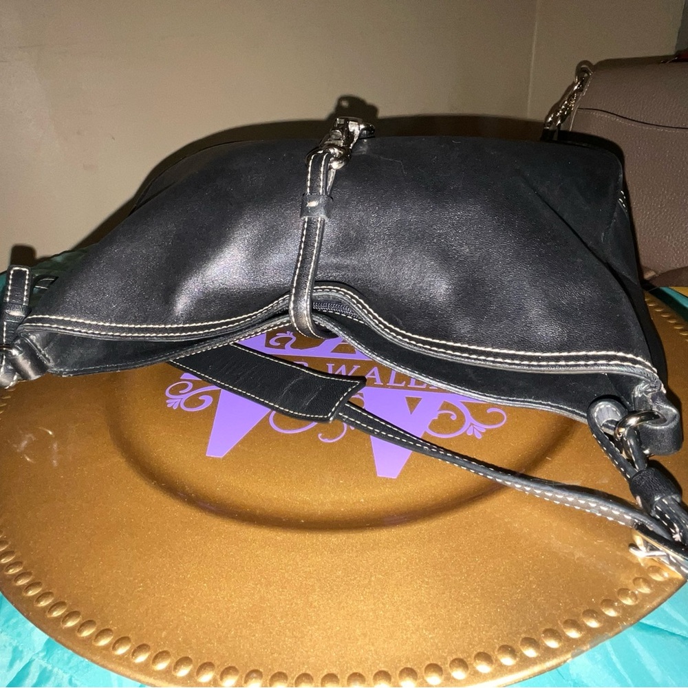 Coach Hampton Clip Hobo 7751 Black Leather Y2K 2002 Contrast Stitch Vintage - Picture 8 of 13